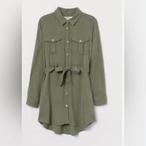 H & M Olive Green Button-Up Shirt Girls Dress size 8/9